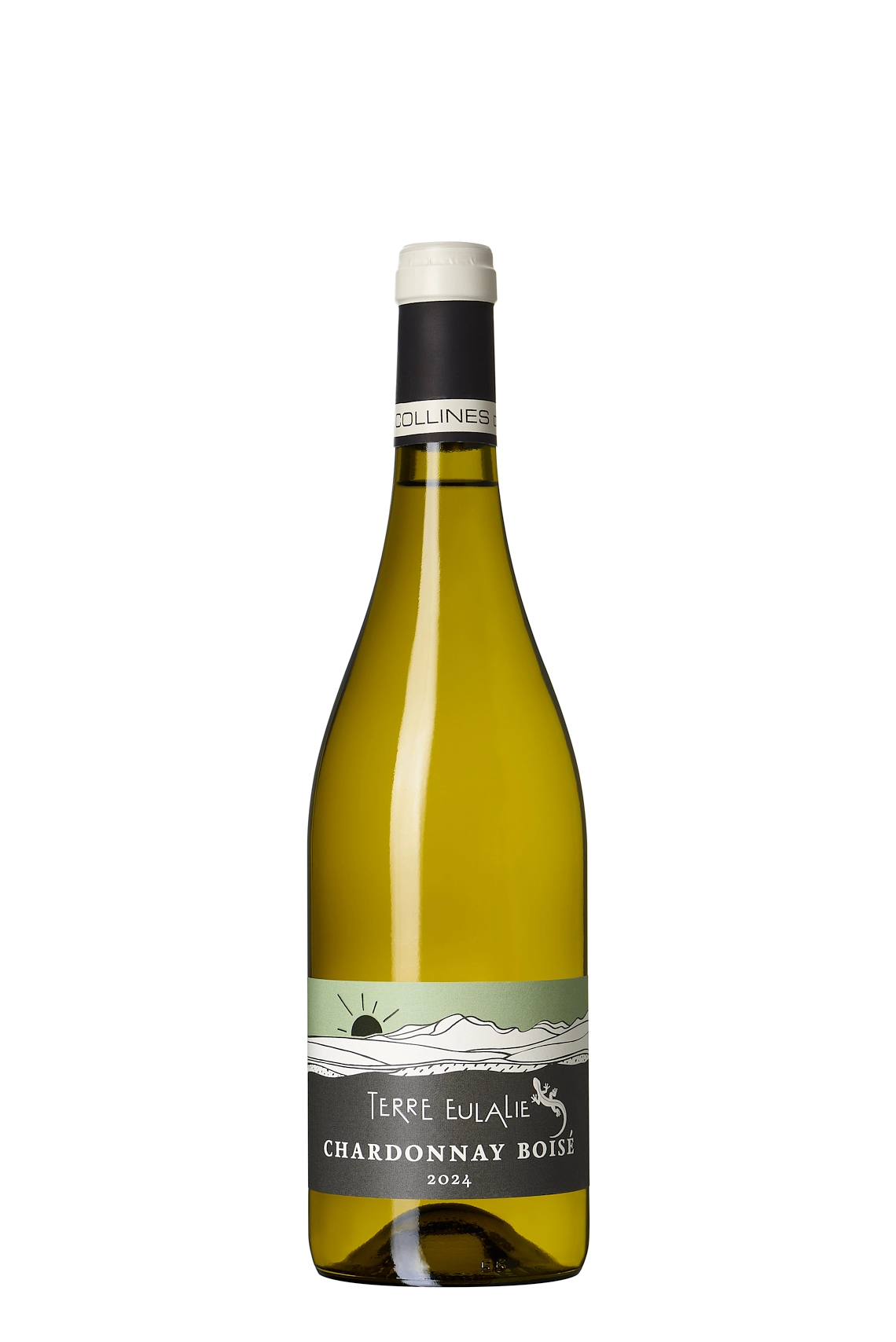 Photographie packshot d'une bouteille de vin blanc chardonnay sur fond blanc - Photographe bouteille - Photographe bouteille vin - photographe packshot boissons - Aurore Aivrest